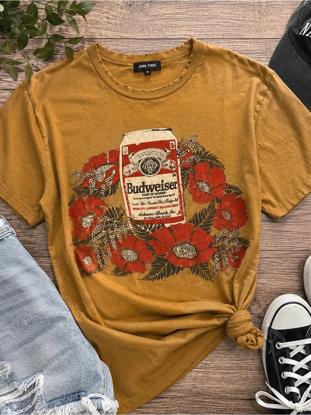 Junk Food Budweiser Floral Graphic Tee Mustard Unisex M